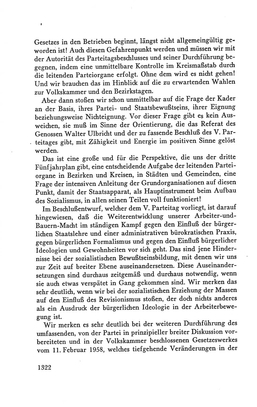 Protokoll der Verhandlungen des Ⅴ. Parteitages der Sozialistischen Einheitspartei Deutschlands (SED) [Deutsche Demokratische Republik (DDR)] 1958, Seite 1322