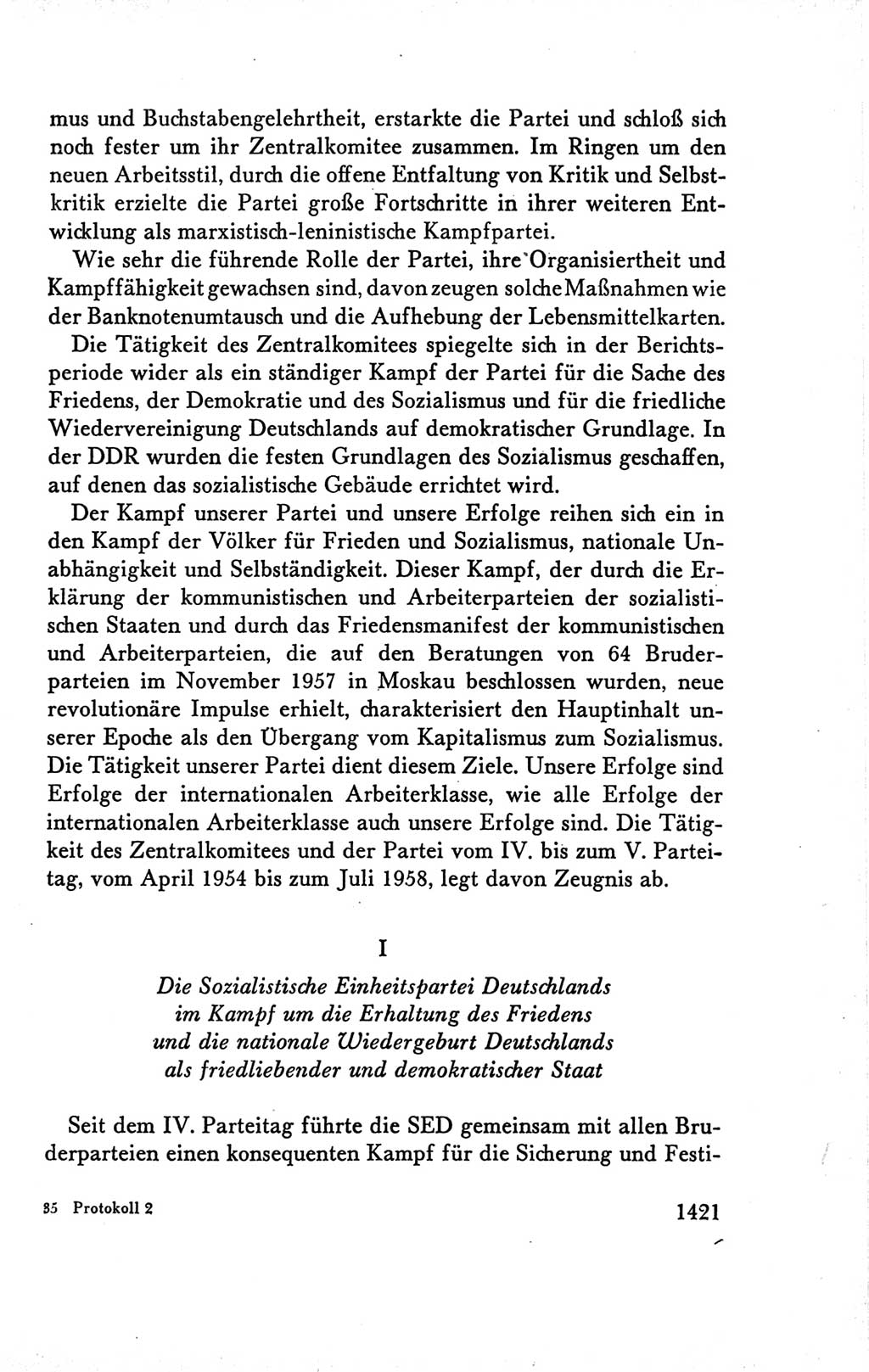 Protokoll der Verhandlungen des Ⅴ. Parteitages der Sozialistischen Einheitspartei Deutschlands (SED) [Deutsche Demokratische Republik (DDR)] 1958, Seite 1421