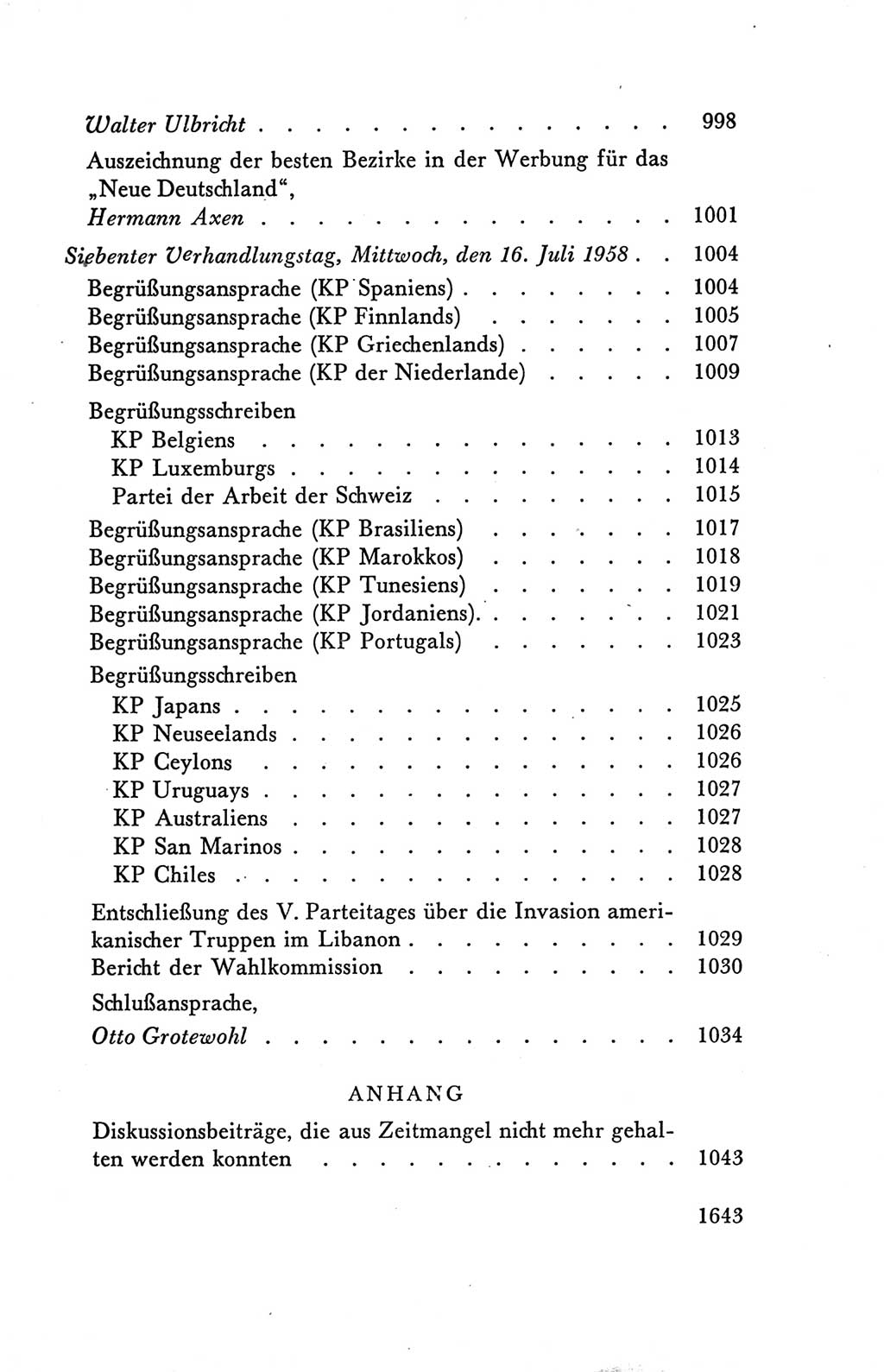 Protokoll der Verhandlungen des Ⅴ. Parteitages der Sozialistischen Einheitspartei Deutschlands (SED) [Deutsche Demokratische Republik (DDR)] 1958, Seite 1643