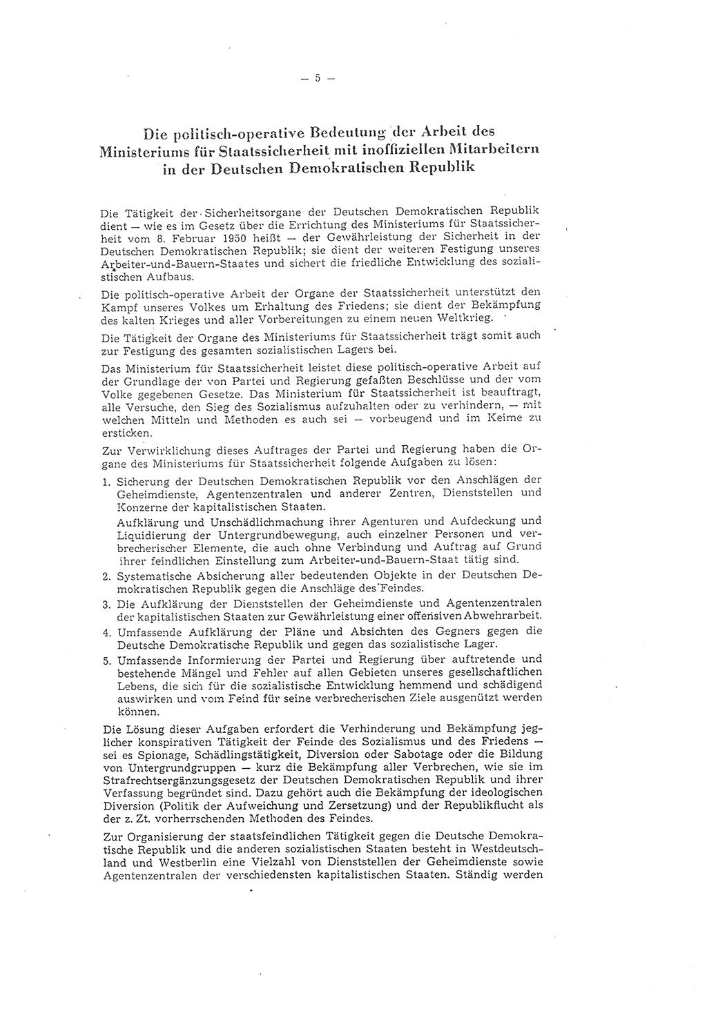 Richtlinie 1/58 für die Arbeit mit inoffiziellen Mitarbeitern im Gebiet der Deutschen Demokratischen Republik (DDR), Ministerium für Staatssicherheit (MfS), Der Minister (Mielke), Geheime Verschlußsache (GVS) 1336/58, Berlin 1958, Seite 5 (RL 1/58 DDR MfS Min. GVS 1336/58 1958, S. 5)