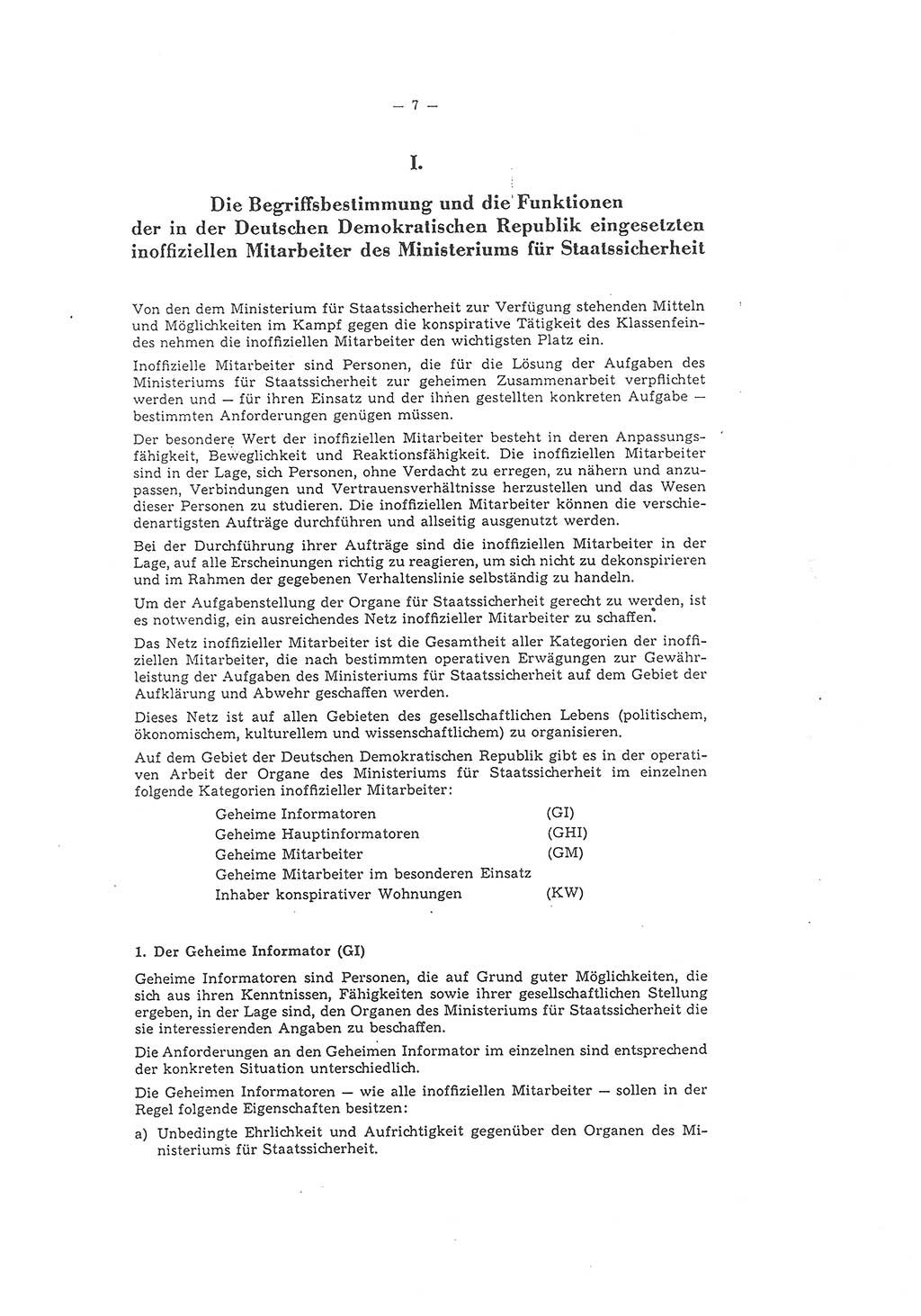 Richtlinie 1/58 für die Arbeit mit inoffiziellen Mitarbeitern im Gebiet der Deutschen Demokratischen Republik (DDR), Ministerium für Staatssicherheit (MfS), Der Minister (Mielke), Geheime Verschlußsache (GVS) 1336/58, Berlin 1958, Seite 7 (RL 1/58 DDR MfS Min. GVS 1336/58 1958, S. 7)
