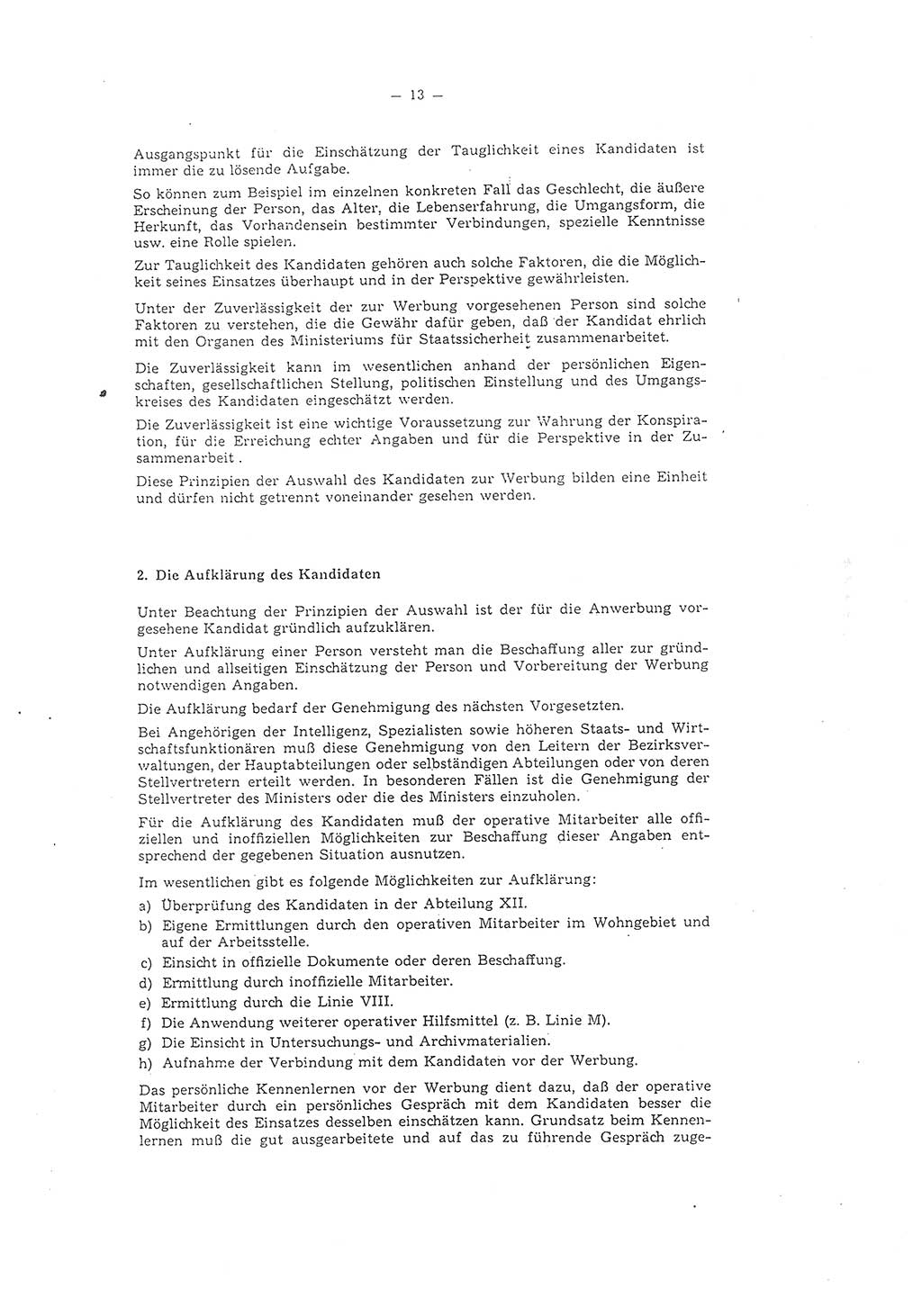 Richtlinie 1/58 für die Arbeit mit inoffiziellen Mitarbeitern im Gebiet der Deutschen Demokratischen Republik (DDR), Ministerium für Staatssicherheit (MfS), Der Minister (Mielke), Geheime Verschlußsache (GVS) 1336/58, Berlin 1958, Seite 13 (RL 1/58 DDR MfS Min. GVS 1336/58 1958, S. 13)