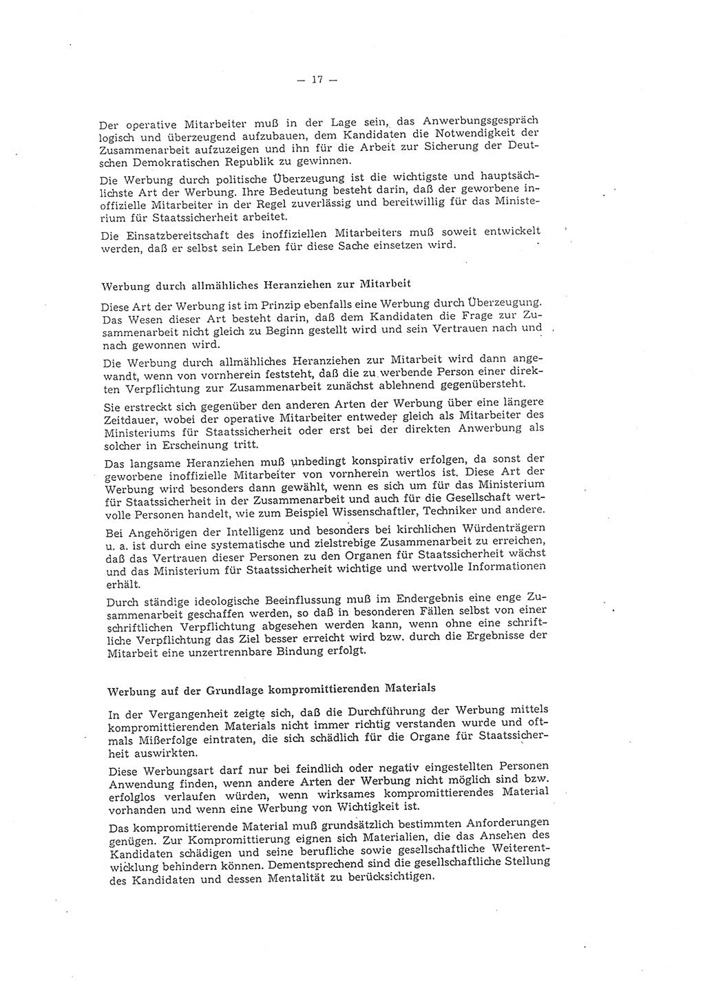 Richtlinie 1/58 für die Arbeit mit inoffiziellen Mitarbeitern im Gebiet der Deutschen Demokratischen Republik (DDR), Ministerium für Staatssicherheit (MfS), Der Minister (Mielke), Geheime Verschlußsache (GVS) 1336/58, Berlin 1958, Seite 17 (RL 1/58 DDR MfS Min. GVS 1336/58 1958, S. 17)