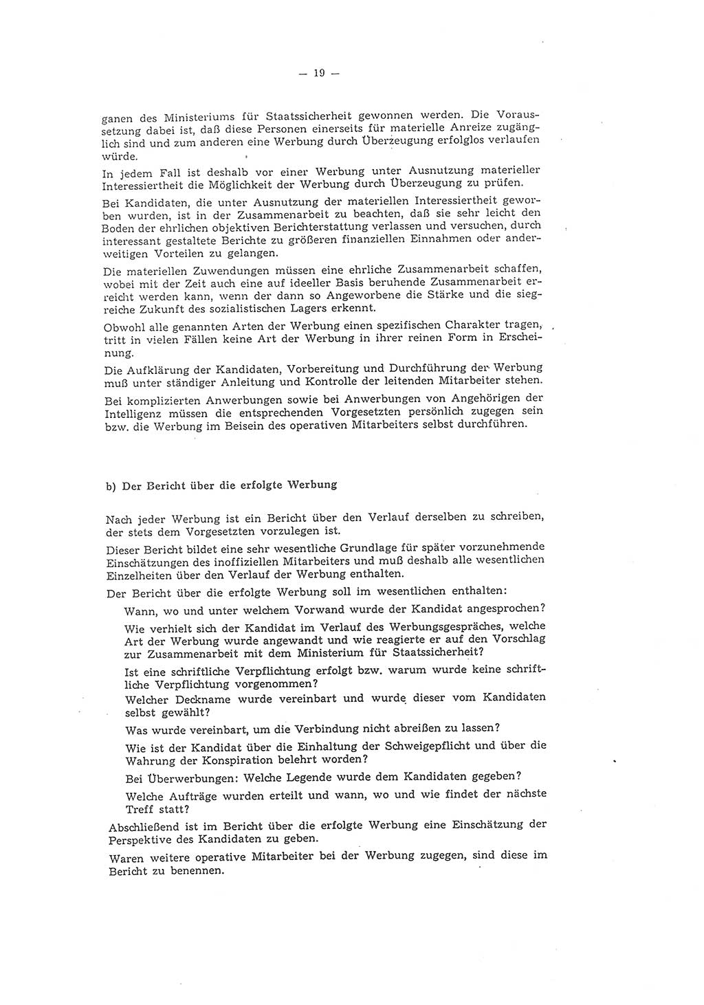 Richtlinie 1/58 für die Arbeit mit inoffiziellen Mitarbeitern im Gebiet der Deutschen Demokratischen Republik (DDR), Ministerium für Staatssicherheit (MfS), Der Minister (Mielke), Geheime Verschlußsache (GVS) 1336/58, Berlin 1958, Seite 19 (RL 1/58 DDR MfS Min. GVS 1336/58 1958, S. 19)