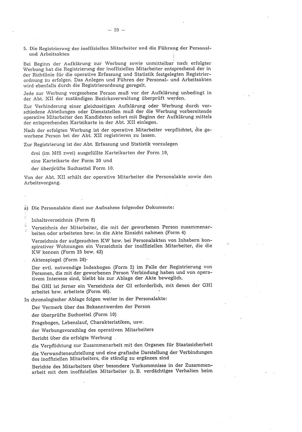 Richtlinie 1/58 für die Arbeit mit inoffiziellen Mitarbeitern im Gebiet der Deutschen Demokratischen Republik (DDR), Ministerium für Staatssicherheit (MfS), Der Minister (Mielke), Geheime Verschlußsache (GVS) 1336/58, Berlin 1958, Seite 20 (RL 1/58 DDR MfS Min. GVS 1336/58 1958, S. 20)