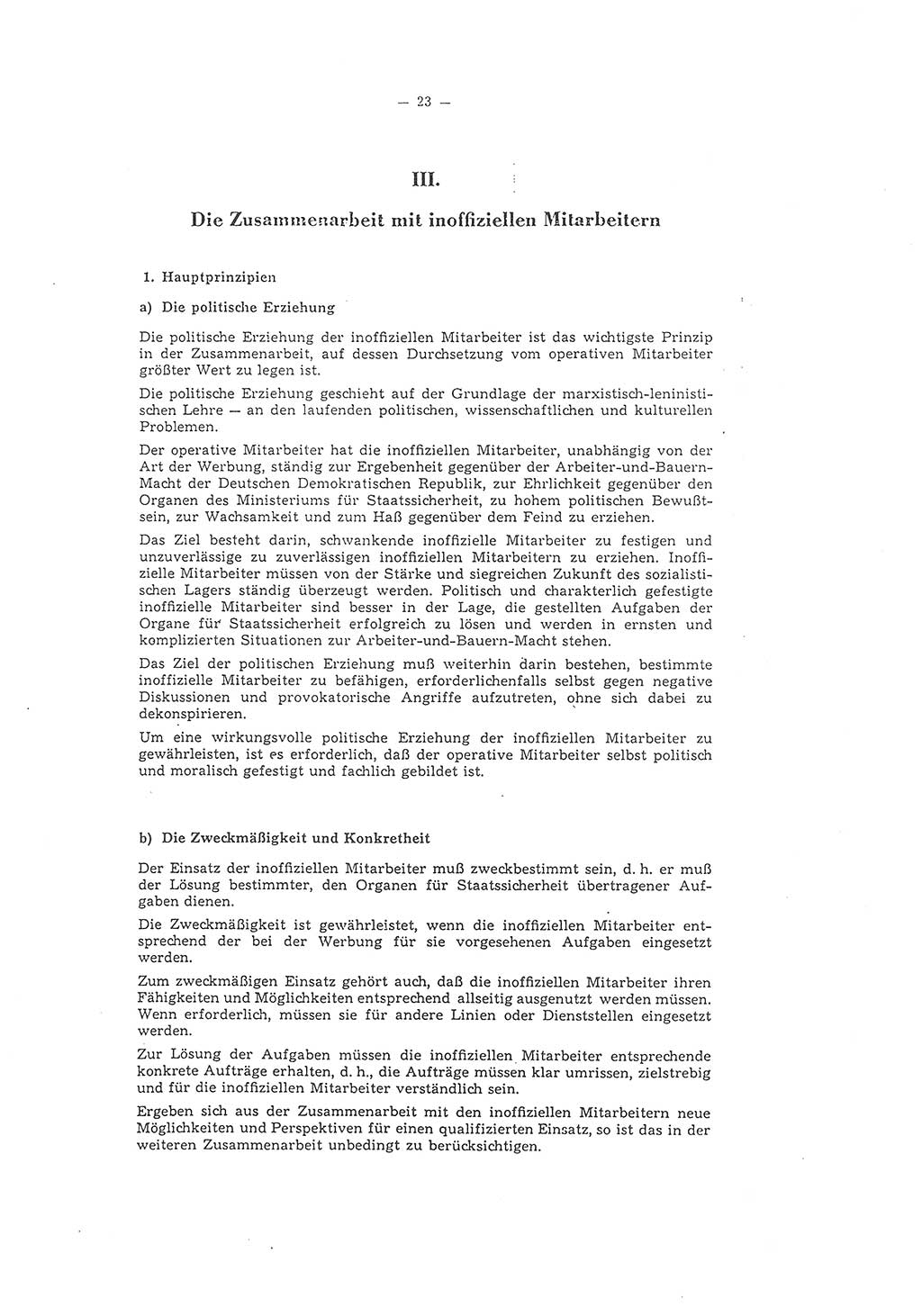 Richtlinie 1/58 für die Arbeit mit inoffiziellen Mitarbeitern im Gebiet der Deutschen Demokratischen Republik (DDR), Ministerium für Staatssicherheit (MfS), Der Minister (Mielke), Geheime Verschlußsache (GVS) 1336/58, Berlin 1958, Seite 23 (RL 1/58 DDR MfS Min. GVS 1336/58 1958, S. 23)