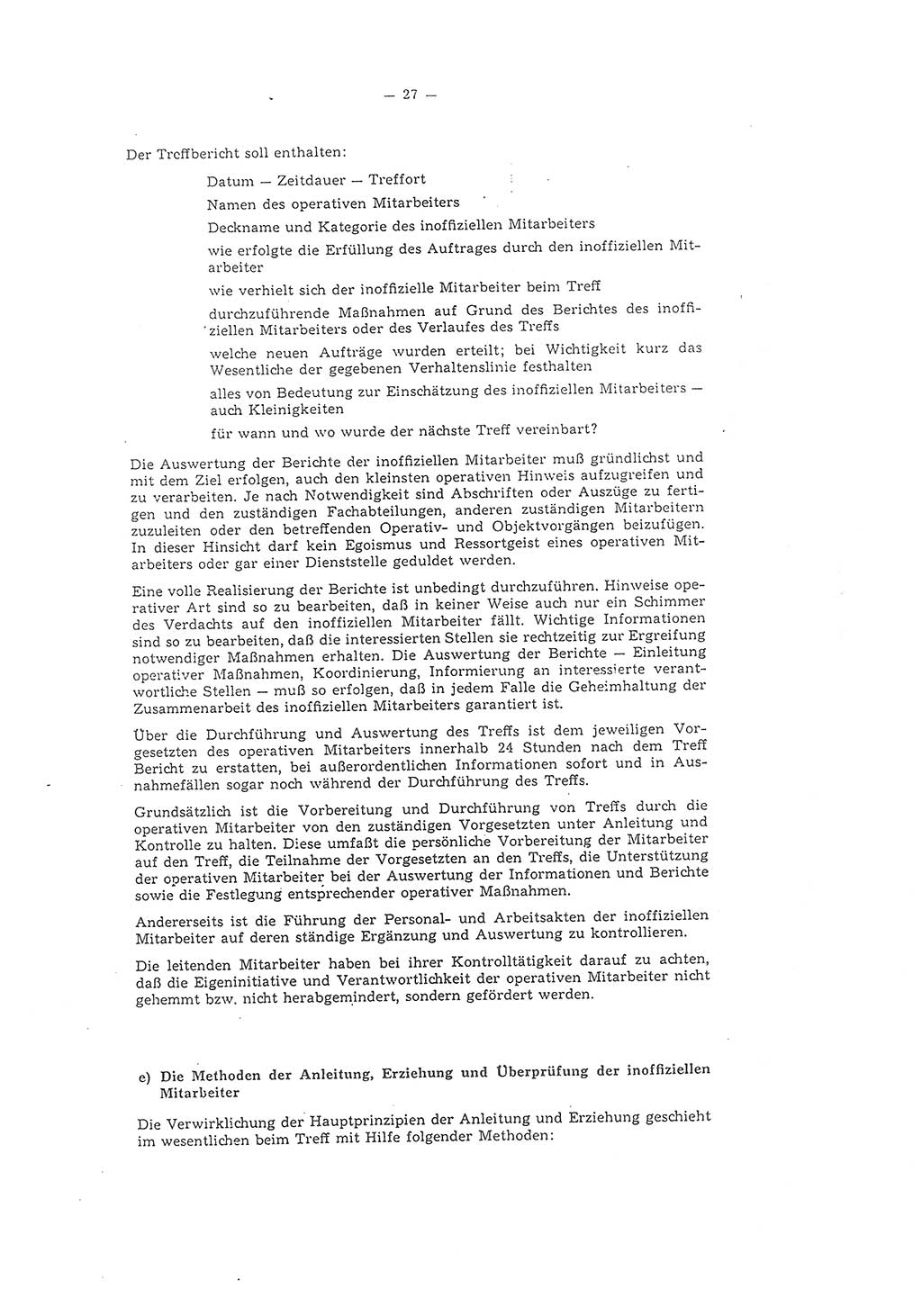 Richtlinie 1/58 für die Arbeit mit inoffiziellen Mitarbeitern im Gebiet der Deutschen Demokratischen Republik (DDR), Ministerium für Staatssicherheit (MfS), Der Minister (Mielke), Geheime Verschlußsache (GVS) 1336/58, Berlin 1958, Seite 27 (RL 1/58 DDR MfS Min. GVS 1336/58 1958, S. 27)