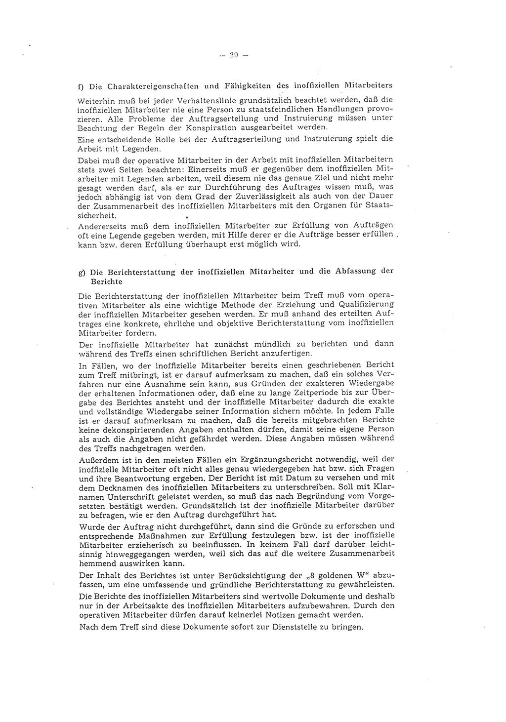 Richtlinie 1/58 für die Arbeit mit inoffiziellen Mitarbeitern im Gebiet der Deutschen Demokratischen Republik (DDR), Ministerium für Staatssicherheit (MfS), Der Minister (Mielke), Geheime Verschlußsache (GVS) 1336/58, Berlin 1958, Seite 29 (RL 1/58 DDR MfS Min. GVS 1336/58 1958, S. 29)