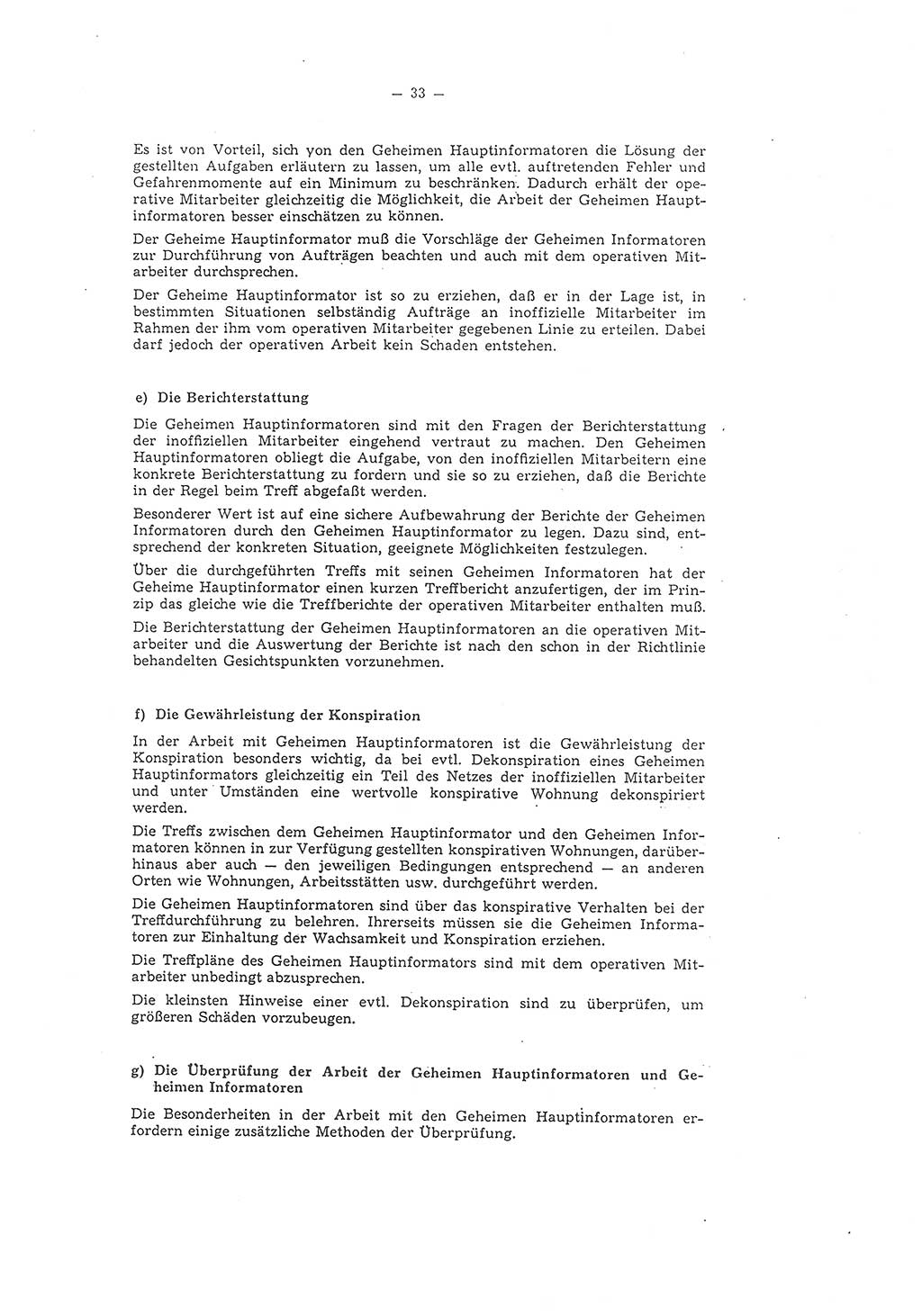 Richtlinie 1/58 für die Arbeit mit inoffiziellen Mitarbeitern im Gebiet der Deutschen Demokratischen Republik (DDR), Ministerium für Staatssicherheit (MfS), Der Minister (Mielke), Geheime Verschlußsache (GVS) 1336/58, Berlin 1958, Seite 33 (RL 1/58 DDR MfS Min. GVS 1336/58 1958, S. 33)