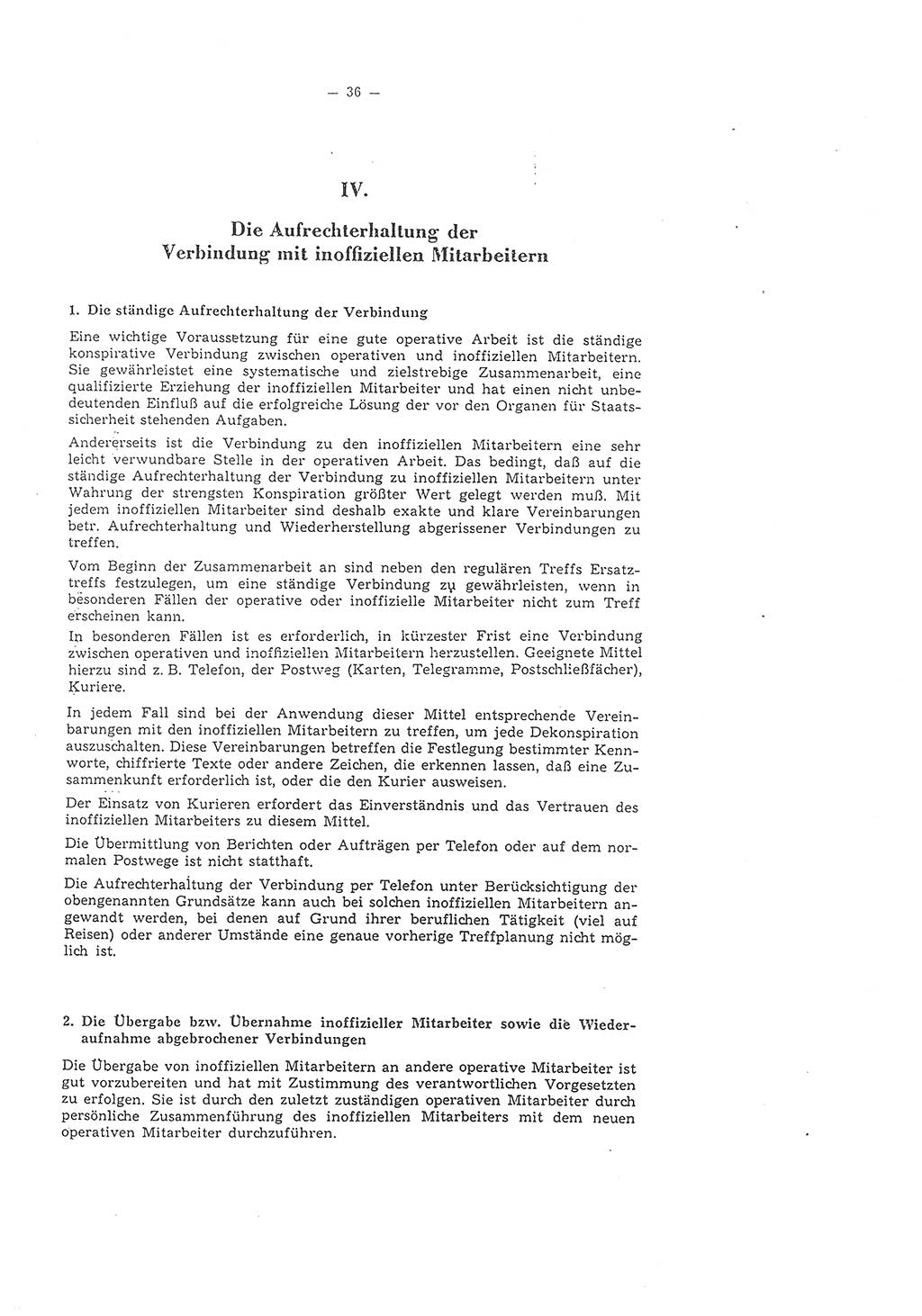 Richtlinie 1/58 für die Arbeit mit inoffiziellen Mitarbeitern im Gebiet der Deutschen Demokratischen Republik (DDR), Ministerium für Staatssicherheit (MfS), Der Minister (Mielke), Geheime Verschlußsache (GVS) 1336/58, Berlin 1958, Seite 36 (RL 1/58 DDR MfS Min. GVS 1336/58 1958, S. 36)