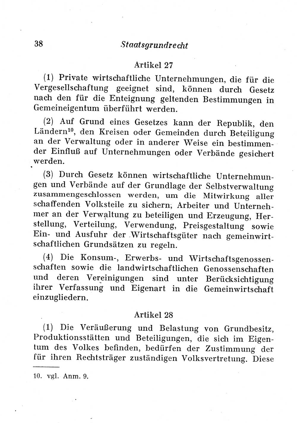 Staats- und verwaltungsrechtliche Gesetze der Deutschen Demokratischen Republik (DDR) 1958, Seite 38 (StVerwR Ges. DDR 1958, S. 38)