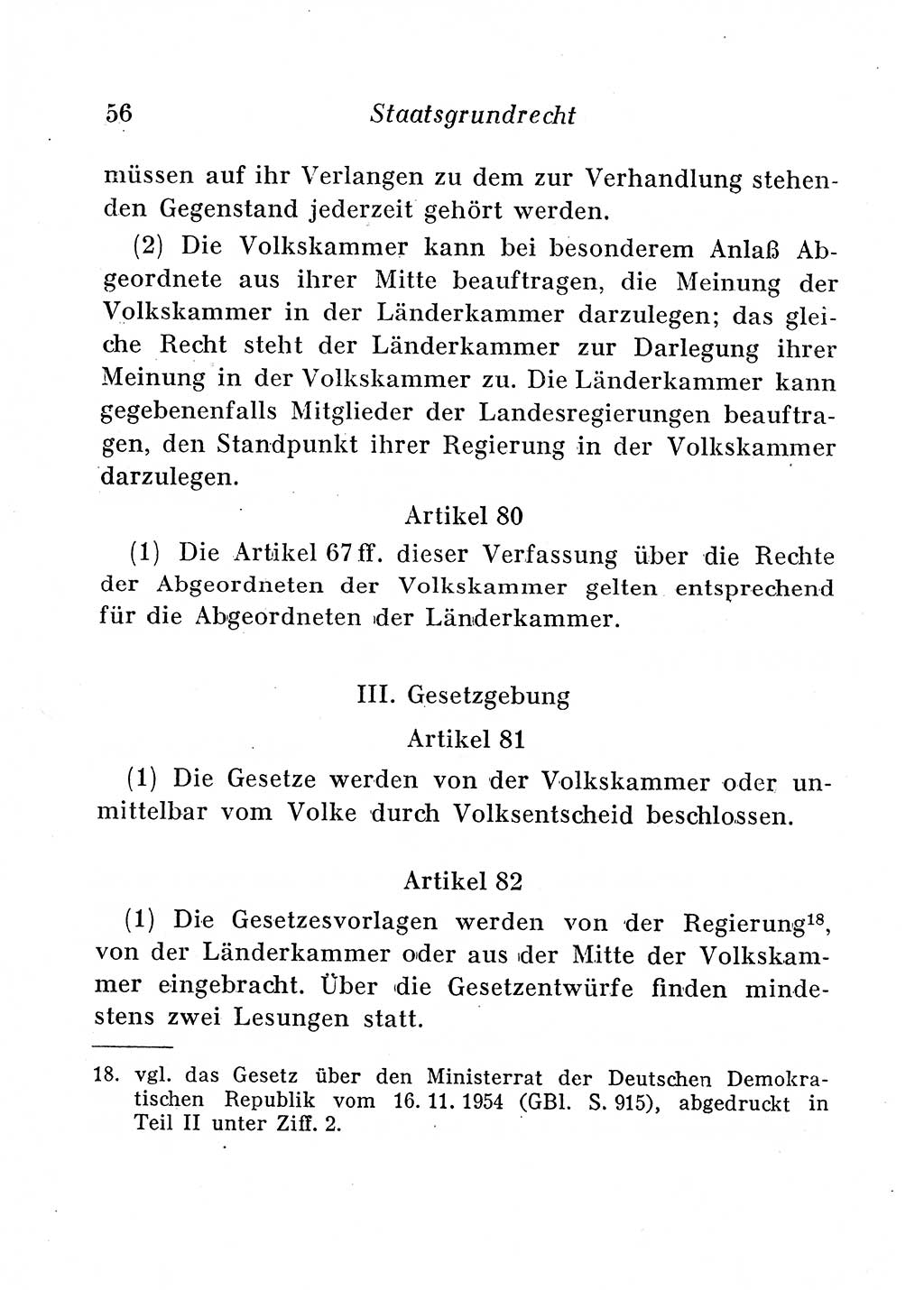 Staats- und verwaltungsrechtliche Gesetze der Deutschen Demokratischen Republik (DDR) 1958, Seite 56 (StVerwR Ges. DDR 1958, S. 56)