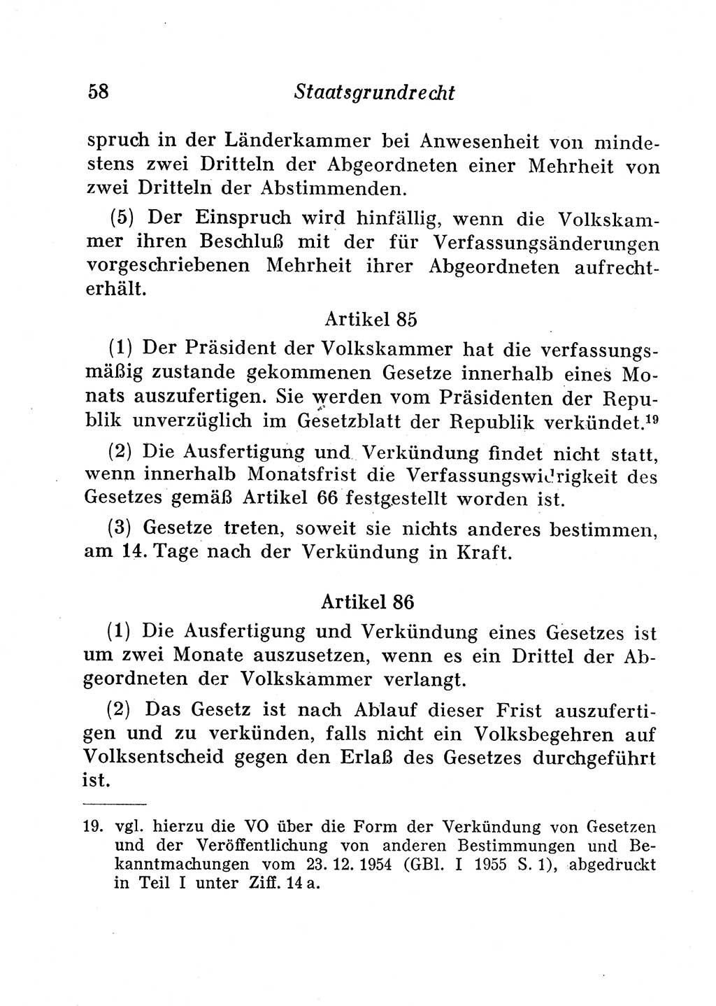 Staats- und verwaltungsrechtliche Gesetze der Deutschen Demokratischen Republik (DDR) 1958, Seite 58 (StVerwR Ges. DDR 1958, S. 58)