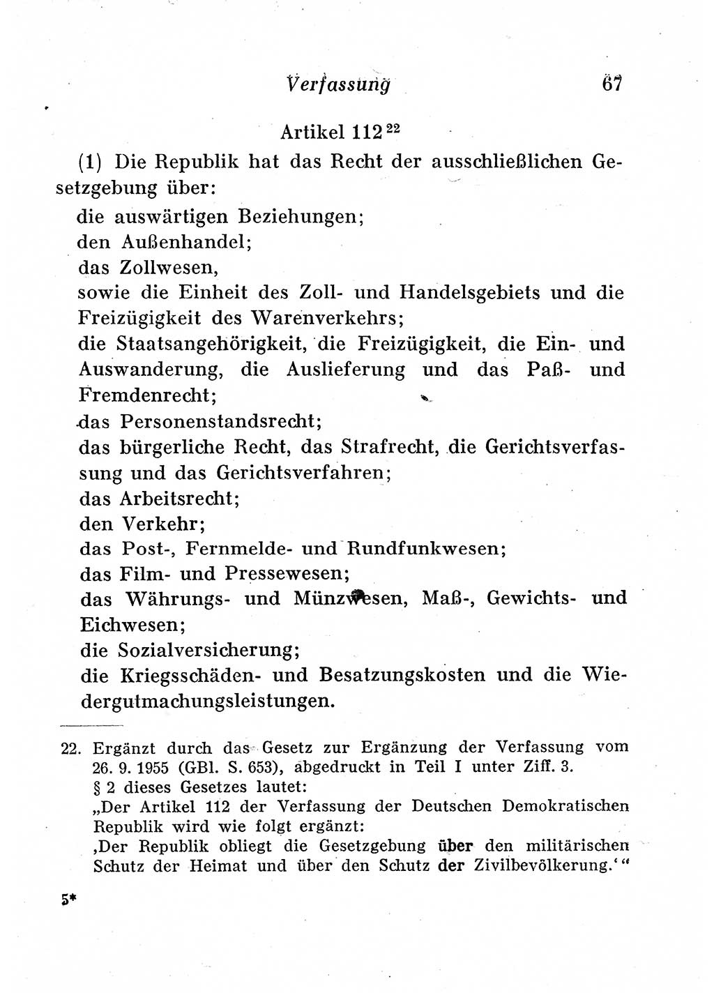 Staats- und verwaltungsrechtliche Gesetze der Deutschen Demokratischen Republik (DDR) 1958, Seite 67 (StVerwR Ges. DDR 1958, S. 67)