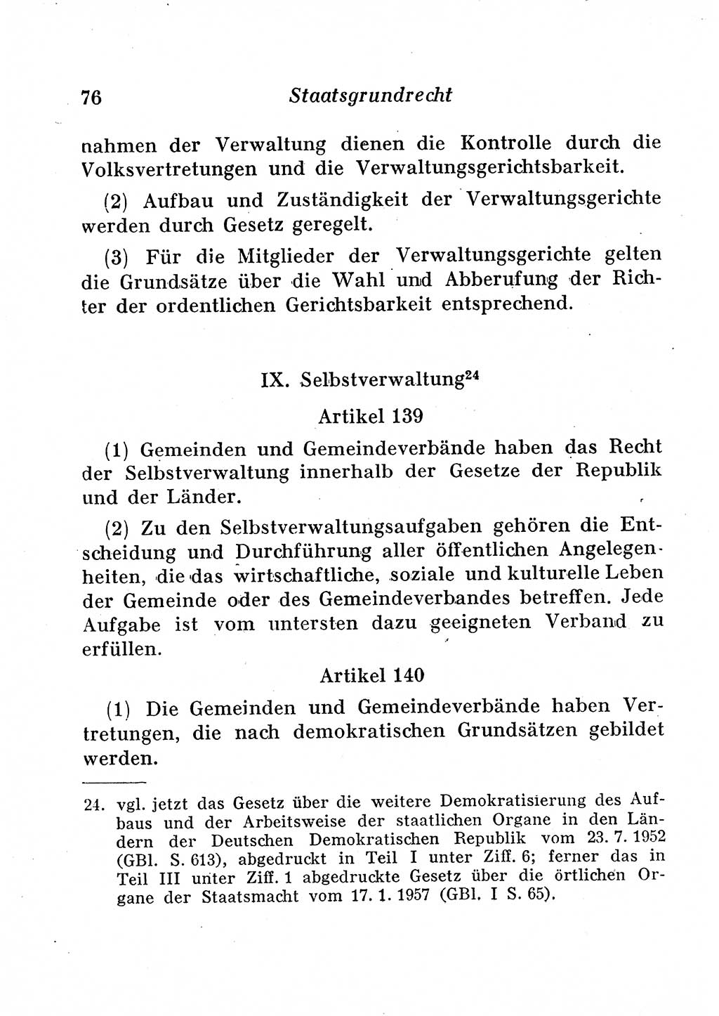 Staats- und verwaltungsrechtliche Gesetze der Deutschen Demokratischen Republik (DDR) 1958, Seite 76 (StVerwR Ges. DDR 1958, S. 76)