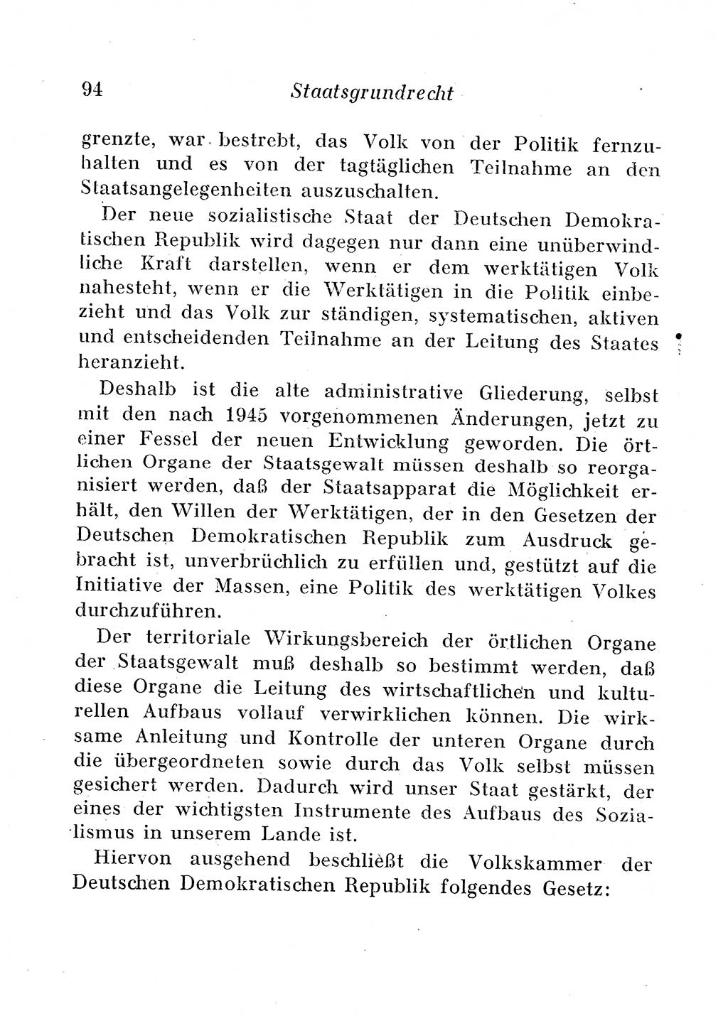 Staats- und verwaltungsrechtliche Gesetze der Deutschen Demokratischen Republik (DDR) 1958, Seite 94 (StVerwR Ges. DDR 1958, S. 94)