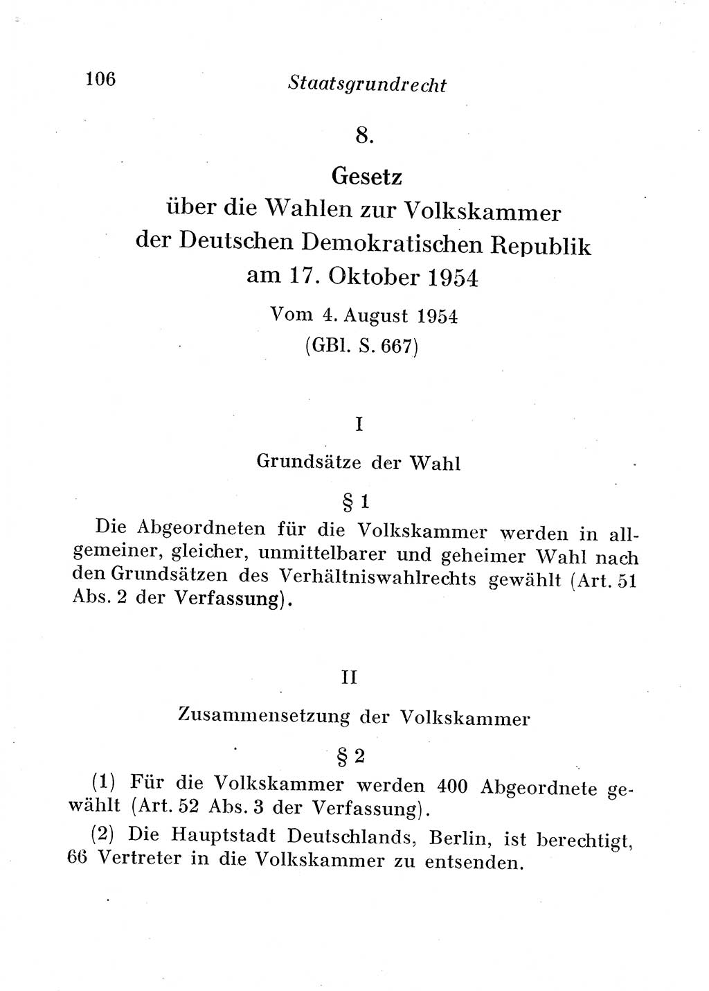 Staats- und verwaltungsrechtliche Gesetze der Deutschen Demokratischen Republik (DDR) 1958, Seite 106 (StVerwR Ges. DDR 1958, S. 106)