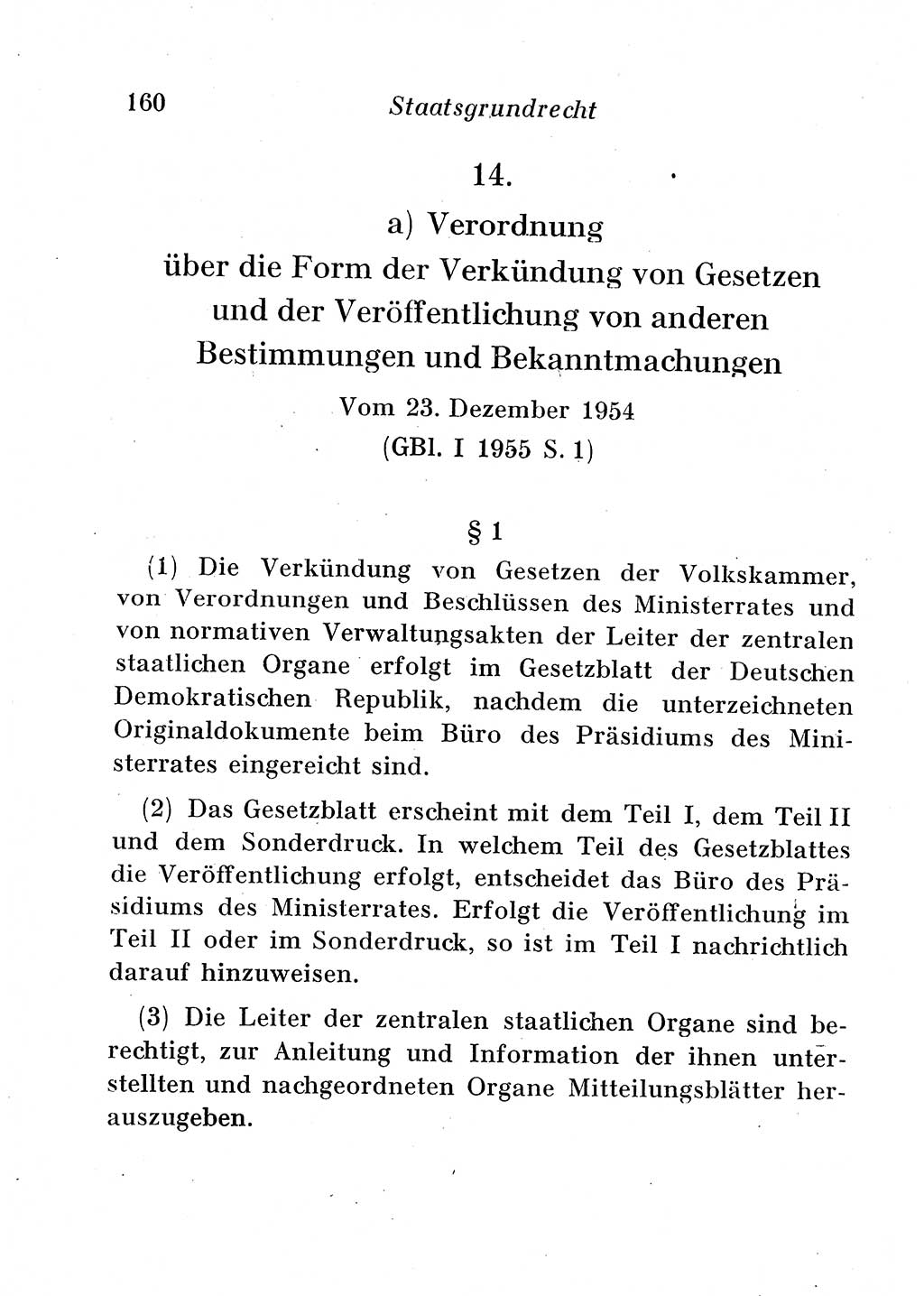 Staats- und verwaltungsrechtliche Gesetze der Deutschen Demokratischen Republik (DDR) 1958, Seite 160 (StVerwR Ges. DDR 1958, S. 160)