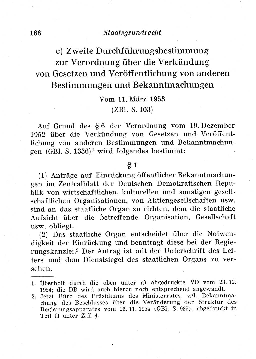 Staats- und verwaltungsrechtliche Gesetze der Deutschen Demokratischen Republik (DDR) 1958, Seite 166 (StVerwR Ges. DDR 1958, S. 166)