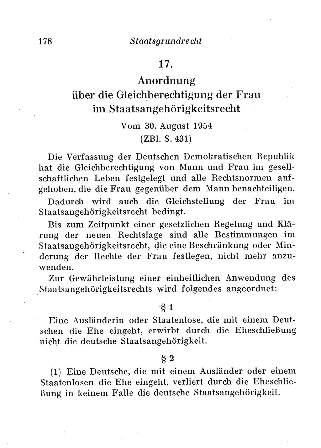 Staats- und verwaltungsrechtliche Gesetze der Deutschen Demokratischen Republik (DDR) 1958, Seite 178 (StVerwR Ges. DDR 1958, S. 178)