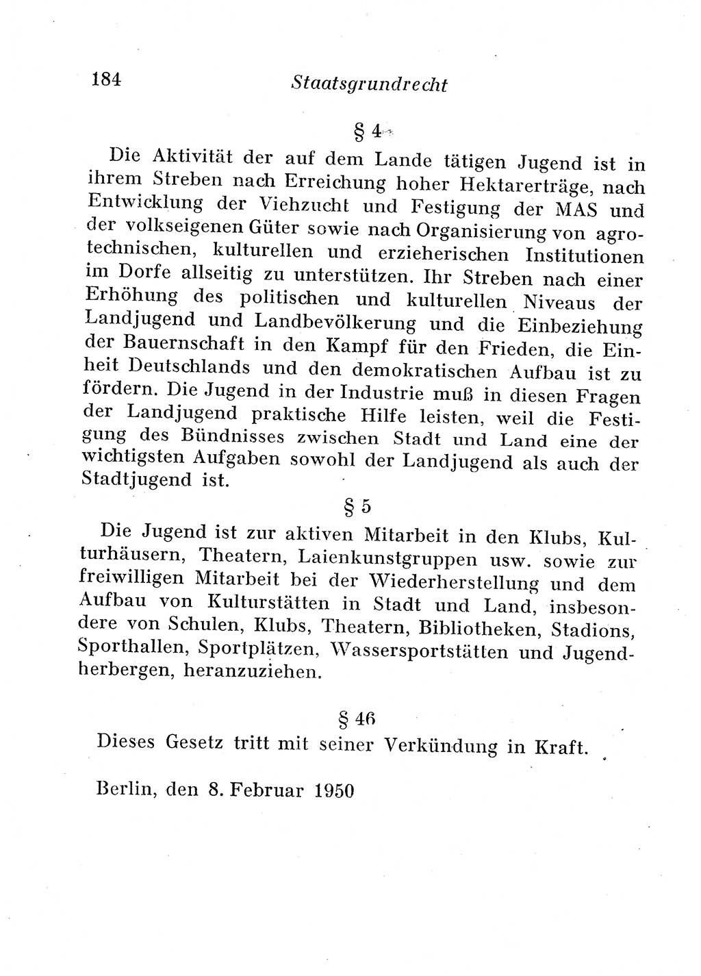 Staats- und verwaltungsrechtliche Gesetze der Deutschen Demokratischen Republik (DDR) 1958, Seite 184 (StVerwR Ges. DDR 1958, S. 184)