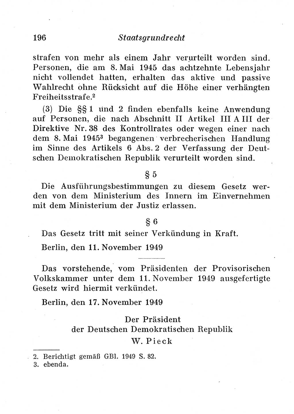 Staats- und verwaltungsrechtliche Gesetze der Deutschen Demokratischen Republik (DDR) 1958, Seite 196 (StVerwR Ges. DDR 1958, S. 196)