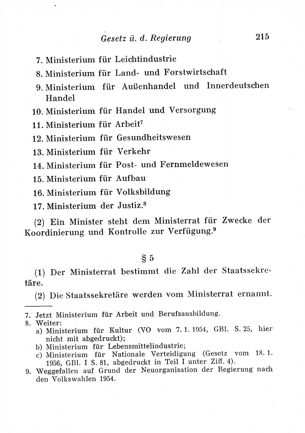 Staats- und verwaltungsrechtliche Gesetze der Deutschen Demokratischen Republik (DDR) 1958, Seite 215 (StVerwR Ges. DDR 1958, S. 215)