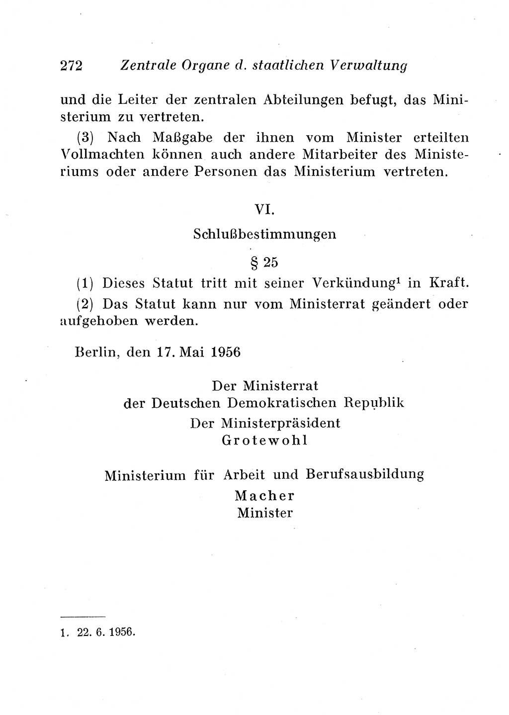 Staats- und verwaltungsrechtliche Gesetze der Deutschen Demokratischen Republik (DDR) 1958, Seite 272 (StVerwR Ges. DDR 1958, S. 272)