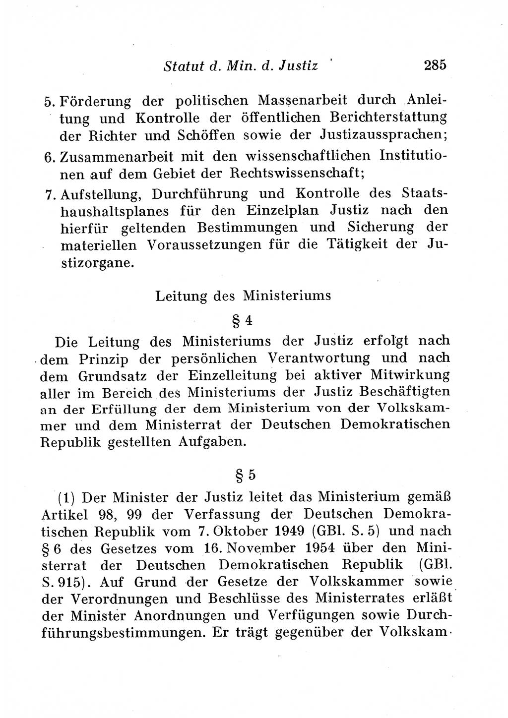 Staats- und verwaltungsrechtliche Gesetze der Deutschen Demokratischen Republik (DDR) 1958, Seite 285 (StVerwR Ges. DDR 1958, S. 285)