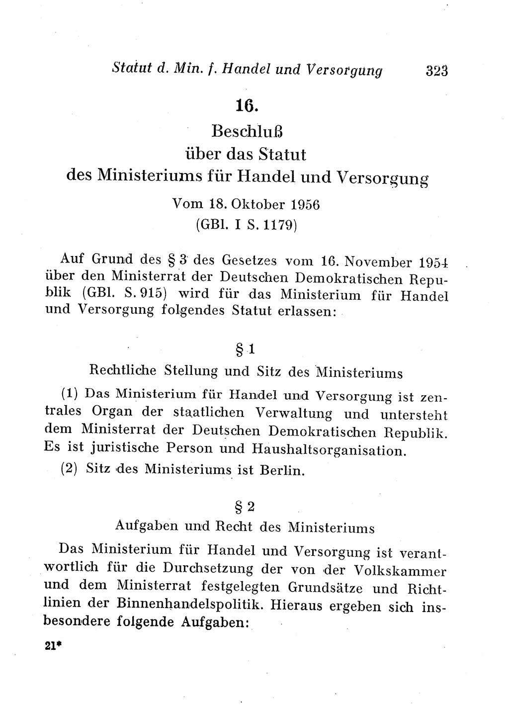 Staats- und verwaltungsrechtliche Gesetze der Deutschen Demokratischen Republik (DDR) 1958, Seite 323 (StVerwR Ges. DDR 1958, S. 323)