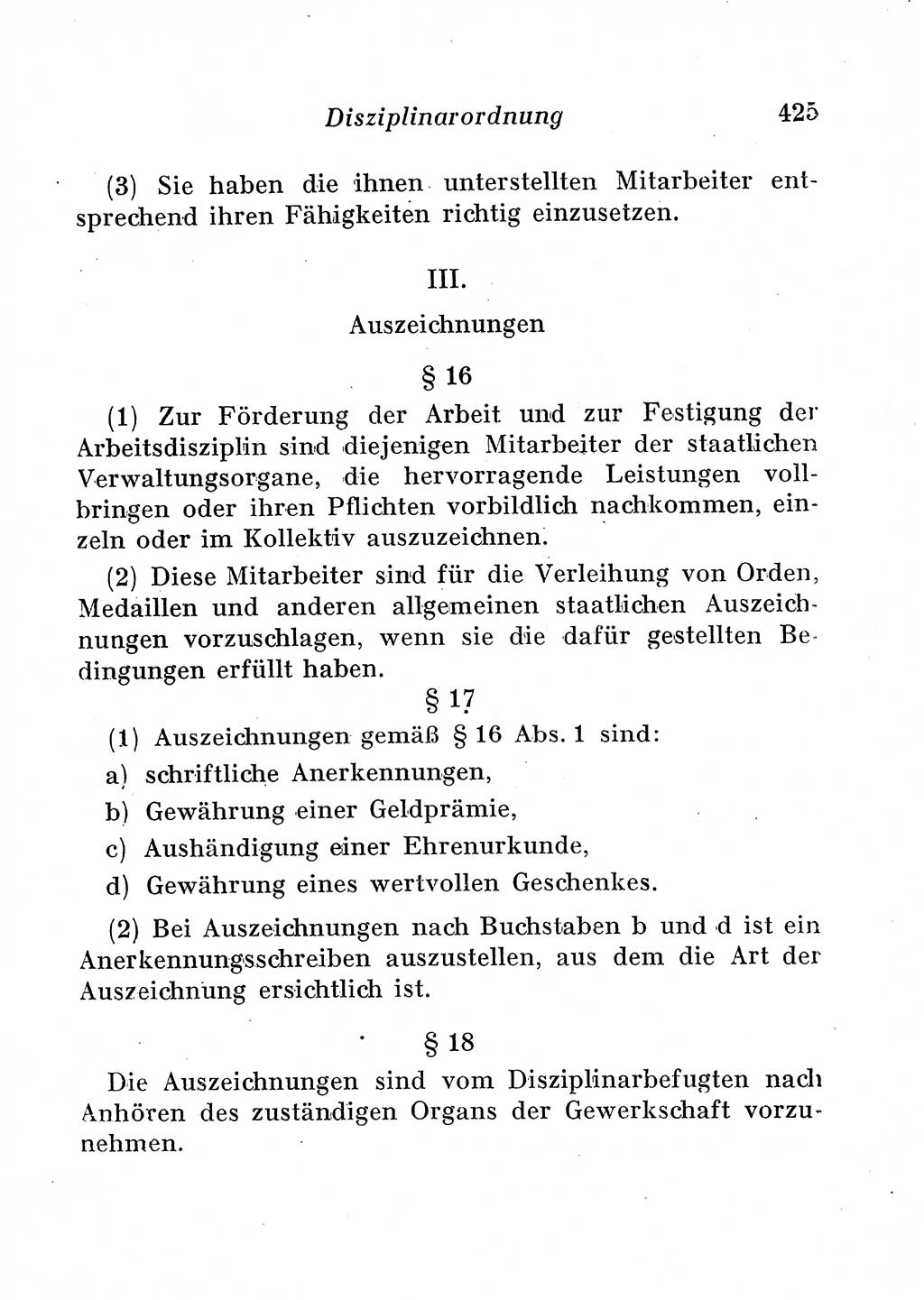 Staats- und verwaltungsrechtliche Gesetze der Deutschen Demokratischen Republik (DDR) 1958, Seite 425 (StVerwR Ges. DDR 1958, S. 425)