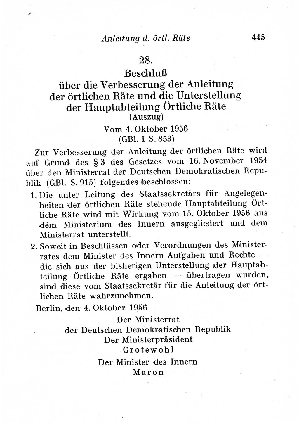 Staats- und verwaltungsrechtliche Gesetze der Deutschen Demokratischen Republik (DDR) 1958, Seite 445 (StVerwR Ges. DDR 1958, S. 445)