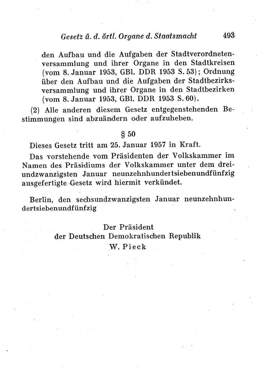 Staats- und verwaltungsrechtliche Gesetze der Deutschen Demokratischen Republik (DDR) 1958, Seite 493 (StVerwR Ges. DDR 1958, S. 493)