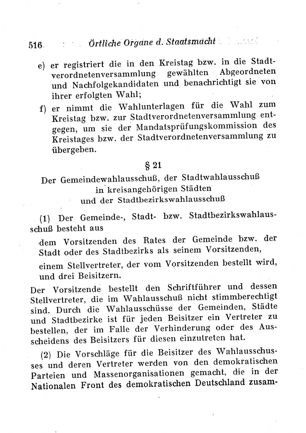 Staats- und verwaltungsrechtliche Gesetze der Deutschen Demokratischen Republik (DDR) 1958, Seite 516 (StVerwR Ges. DDR 1958, S. 516)
