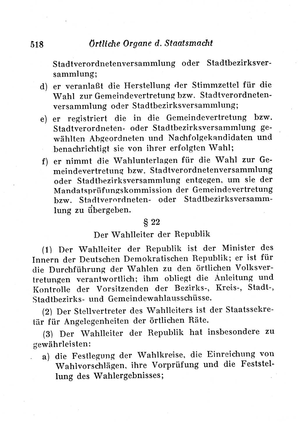 Staats- und verwaltungsrechtliche Gesetze der Deutschen Demokratischen Republik (DDR) 1958, Seite 518 (StVerwR Ges. DDR 1958, S. 518)