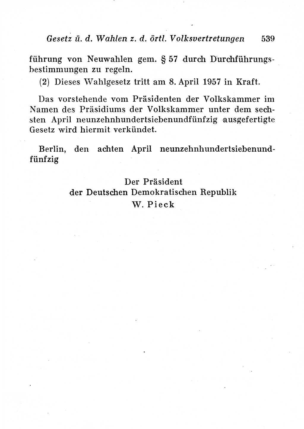 Staats- und verwaltungsrechtliche Gesetze der Deutschen Demokratischen Republik (DDR) 1958, Seite 539 (StVerwR Ges. DDR 1958, S. 539)
