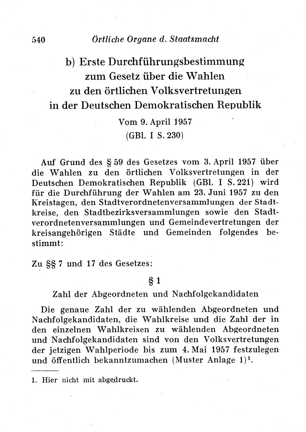 Staats- und verwaltungsrechtliche Gesetze der Deutschen Demokratischen Republik (DDR) 1958, Seite 540 (StVerwR Ges. DDR 1958, S. 540)