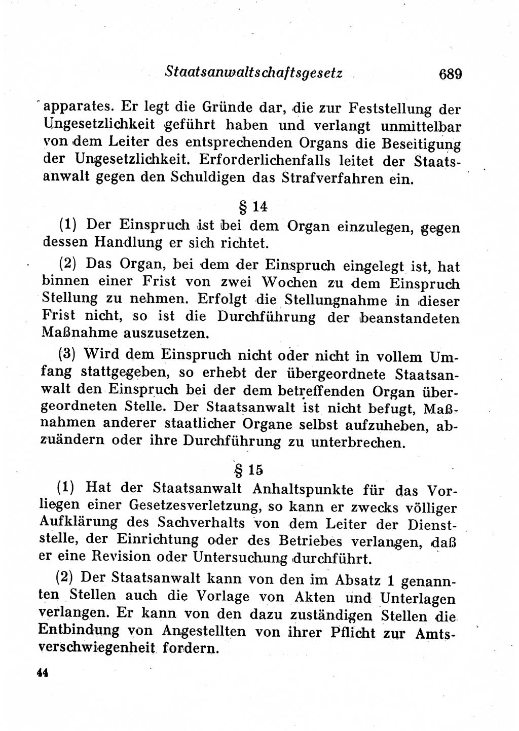Staats- und verwaltungsrechtliche Gesetze der Deutschen Demokratischen Republik (DDR) 1958, Seite 689 (StVerwR Ges. DDR 1958, S. 689)