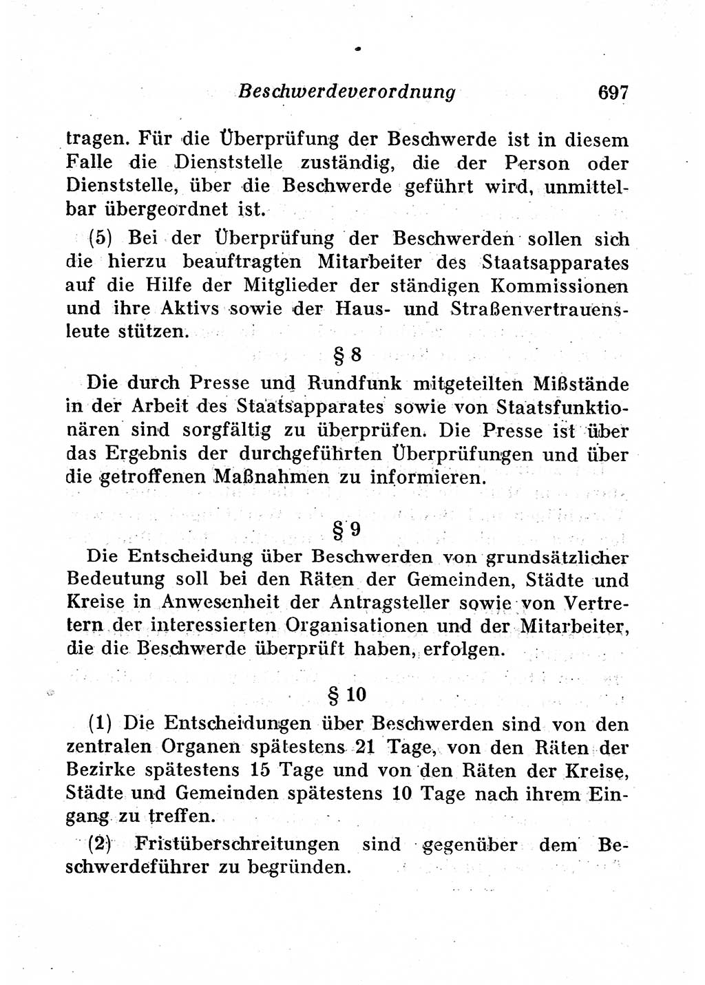 Staats- und verwaltungsrechtliche Gesetze der Deutschen Demokratischen Republik (DDR) 1958, Seite 697 (StVerwR Ges. DDR 1958, S. 697)