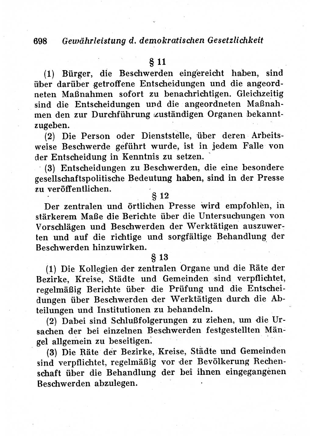Staats- und verwaltungsrechtliche Gesetze der Deutschen Demokratischen Republik (DDR) 1958, Seite 698 (StVerwR Ges. DDR 1958, S. 698)