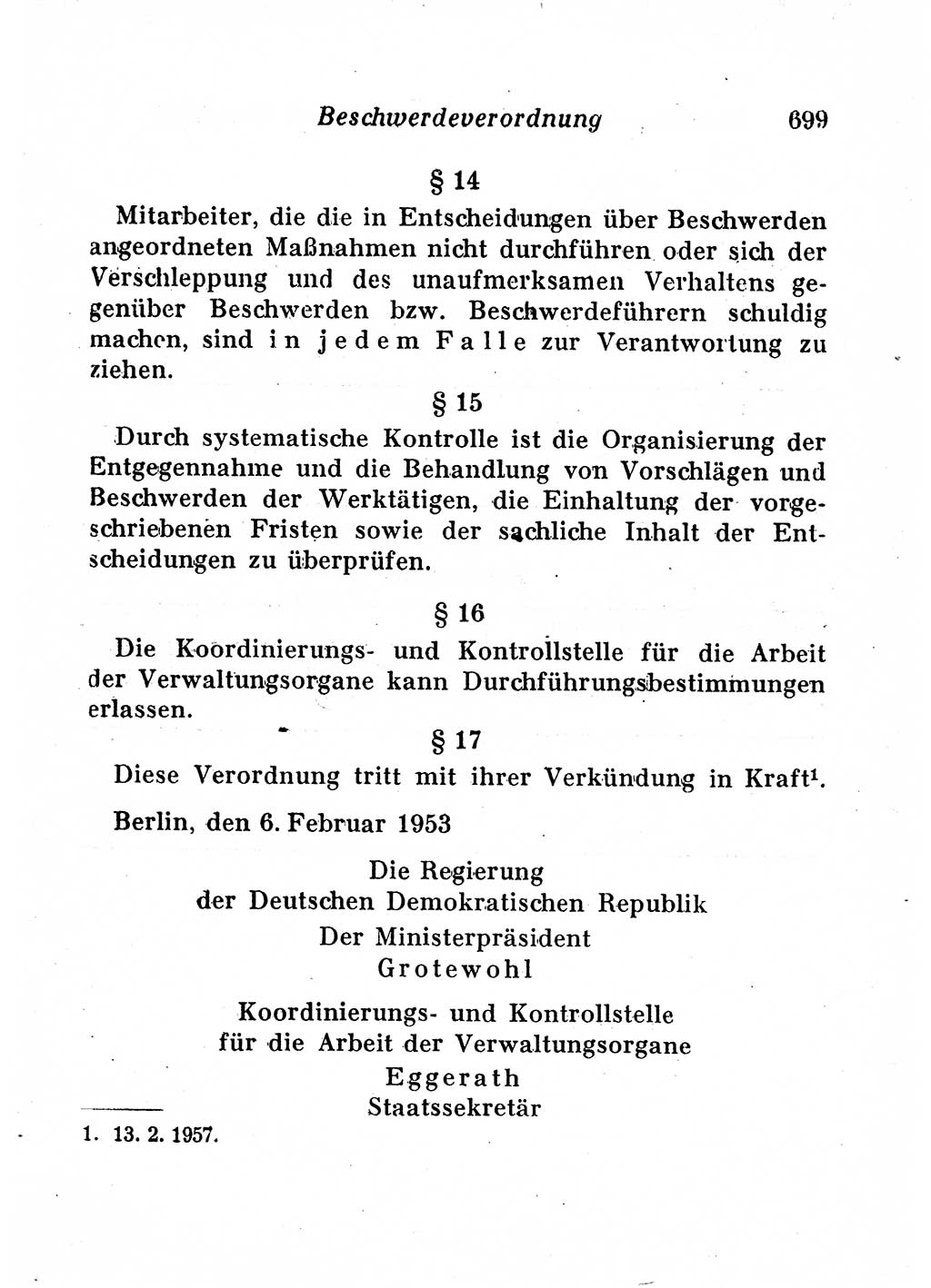 Staats- und verwaltungsrechtliche Gesetze der Deutschen Demokratischen Republik (DDR) 1958, Seite 699 (StVerwR Ges. DDR 1958, S. 699)