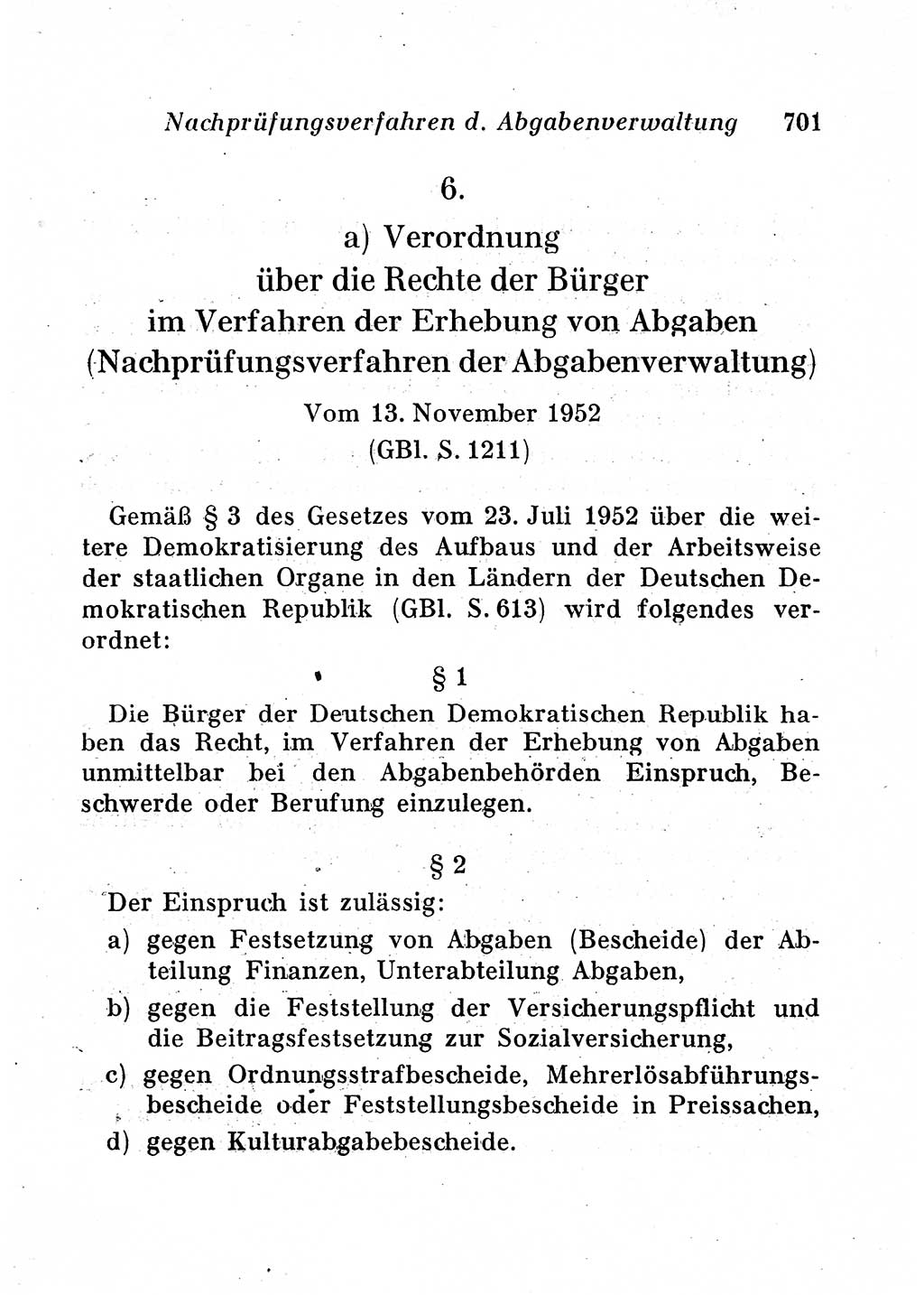 Staats- und verwaltungsrechtliche Gesetze der Deutschen Demokratischen Republik (DDR) 1958, Seite 701 (StVerwR Ges. DDR 1958, S. 701)