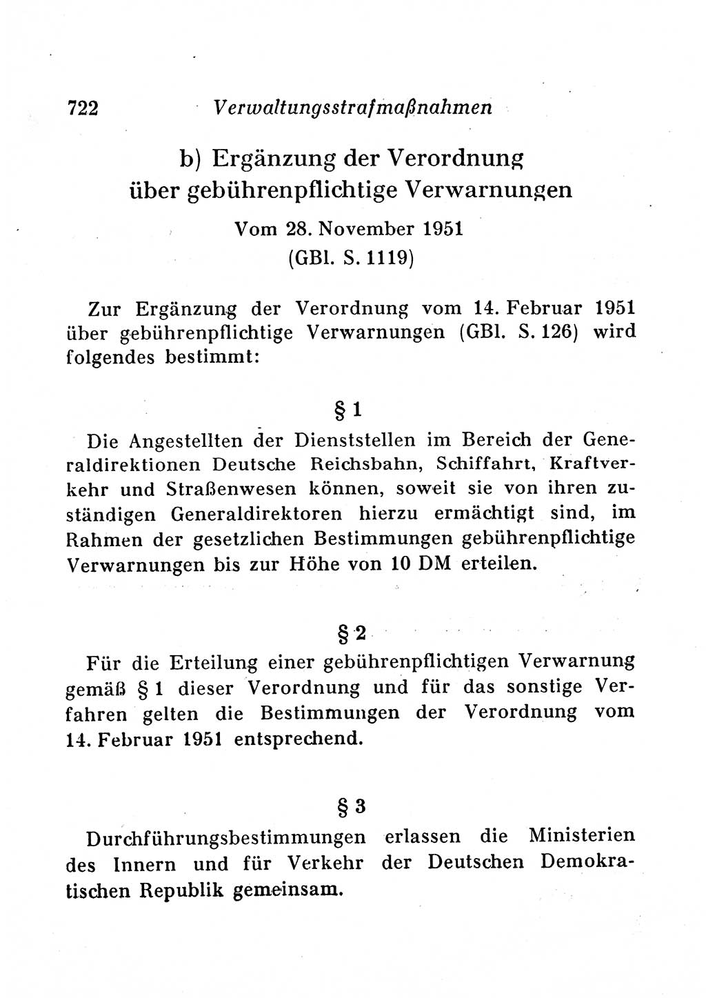Staats- und verwaltungsrechtliche Gesetze der Deutschen Demokratischen Republik (DDR) 1958, Seite 722 (StVerwR Ges. DDR 1958, S. 722)