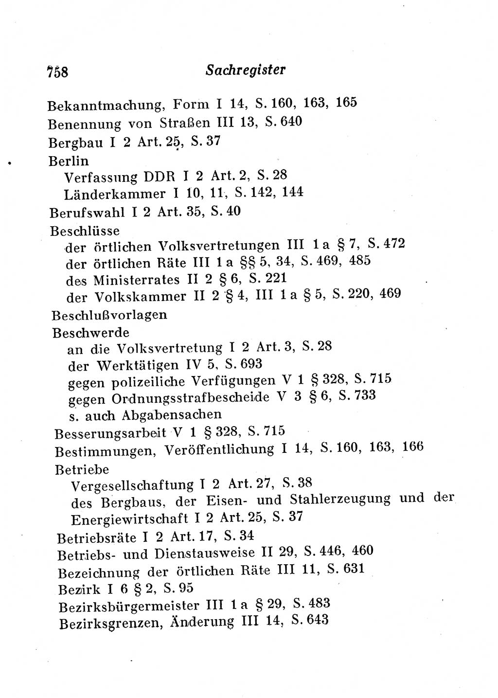 Staats- und verwaltungsrechtliche Gesetze der Deutschen Demokratischen Republik (DDR) 1958, Seite 758 (StVerwR Ges. DDR 1958, S. 758)