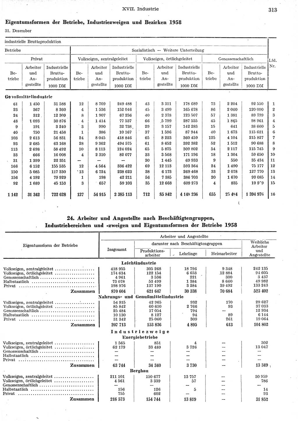 Statistisches Jahrbuch der Deutschen Demokratischen Republik (DDR) 1958, Seite 313 (Stat. Jb. DDR 1958, S. 313)