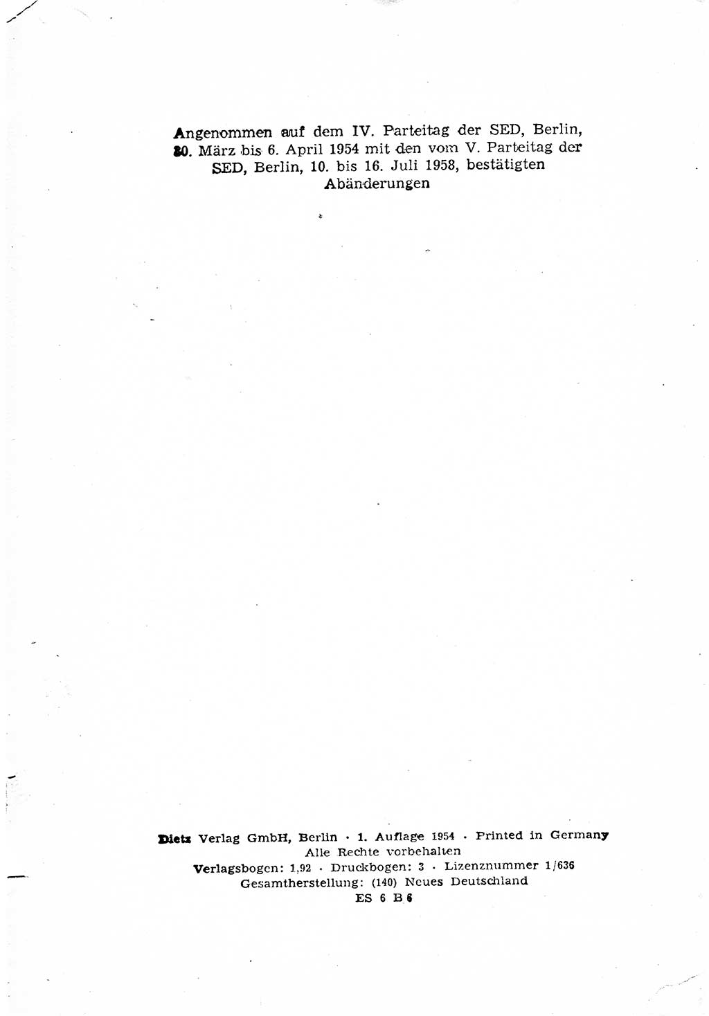 Statut der Sozialistischen Einheitspartei Deutschlands (SED) [Deutsche Demokratische Republik (DDR)] 1958, Seite 2 (St. SED DDR 1958, S. 2)