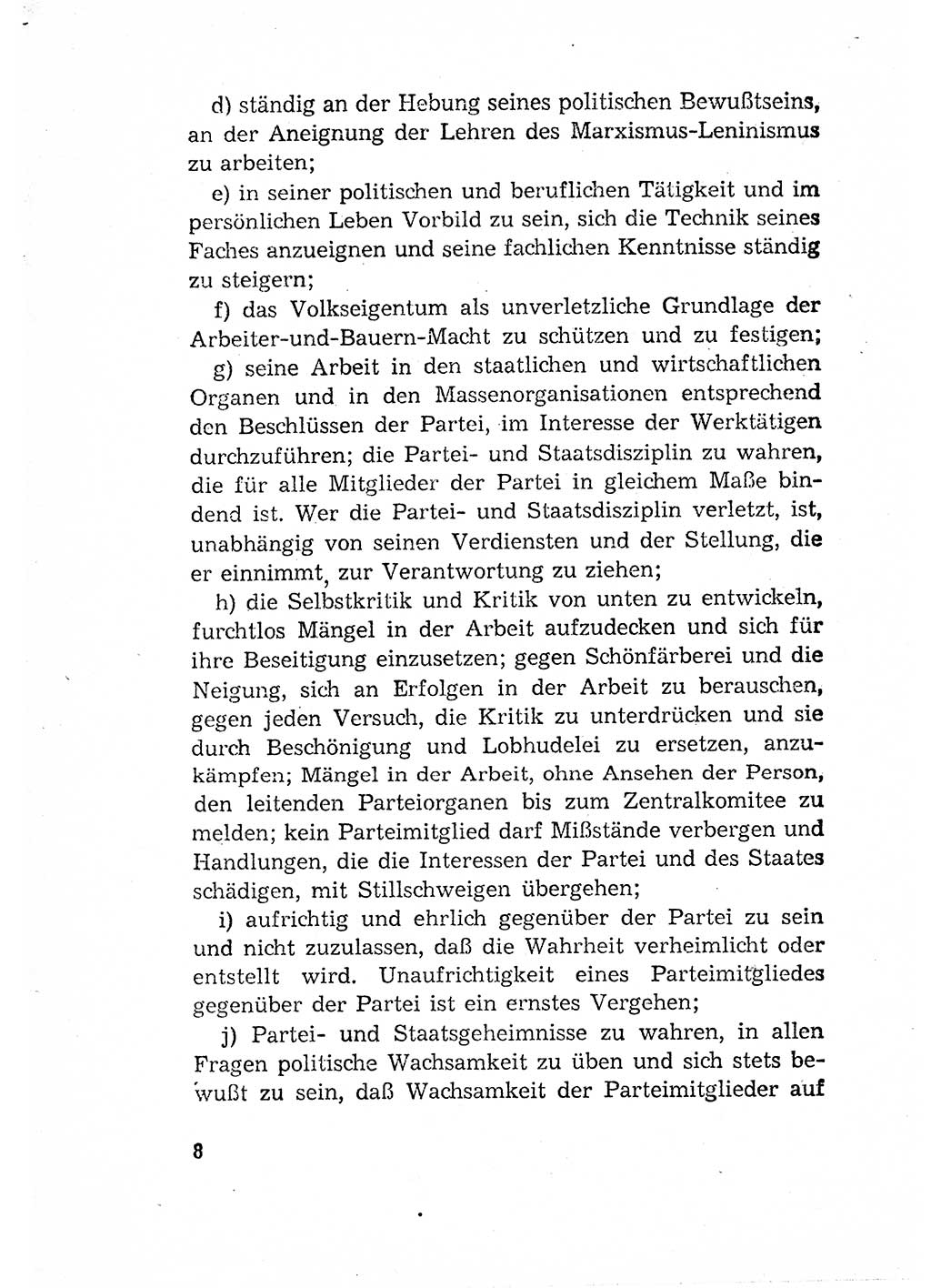 Statut der Sozialistischen Einheitspartei Deutschlands (SED) [Deutsche Demokratische Republik (DDR)] 1958, Seite 8 (St. SED DDR 1958, S. 8)