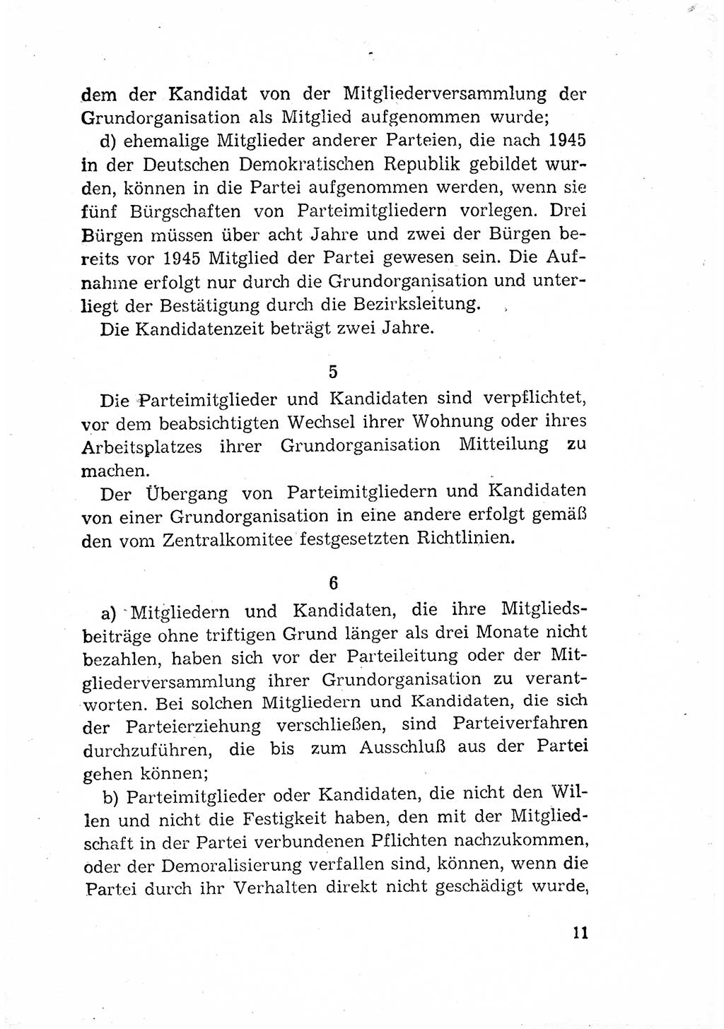 Statut der Sozialistischen Einheitspartei Deutschlands (SED) [Deutsche Demokratische Republik (DDR)] 1958, Seite 11 (St. SED DDR 1958, S. 11)