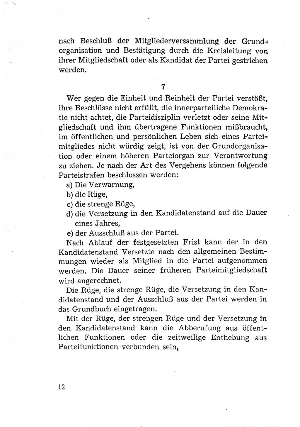 Statut der Sozialistischen Einheitspartei Deutschlands (SED) [Deutsche Demokratische Republik (DDR)] 1958, Seite 12 (St. SED DDR 1958, S. 12)