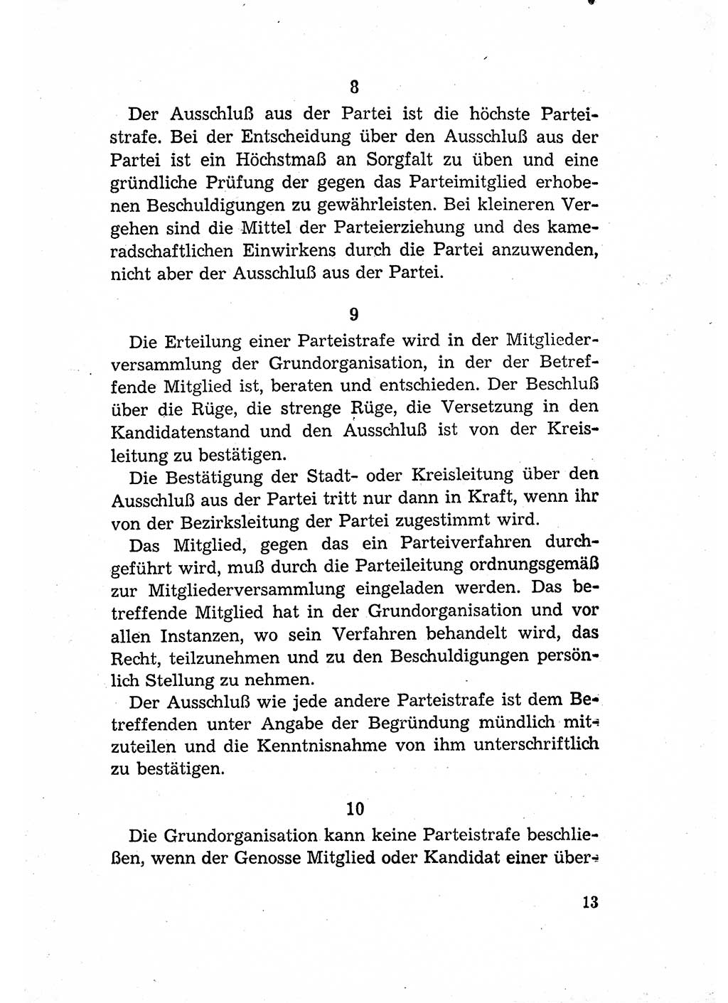 Statut der Sozialistischen Einheitspartei Deutschlands (SED) [Deutsche Demokratische Republik (DDR)] 1958, Seite 13 (St. SED DDR 1958, S. 13)